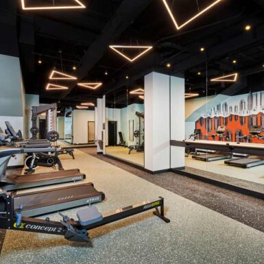 modern gym fitness center in vintage boutique multi-family apartment chicago